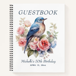 Cuaderno Floral rosa de pájaro azul 50 cumpleaños