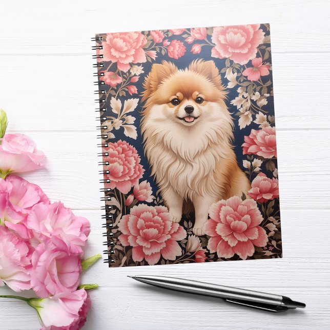 Cuaderno Floral rosa de perro de Pomerania (Subido por el creador)