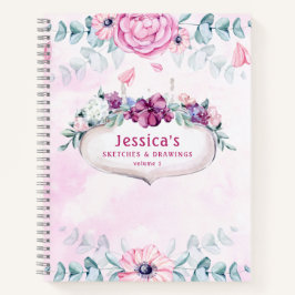 Cuaderno Floral rosa | Esbozos y dibujos en blanco
