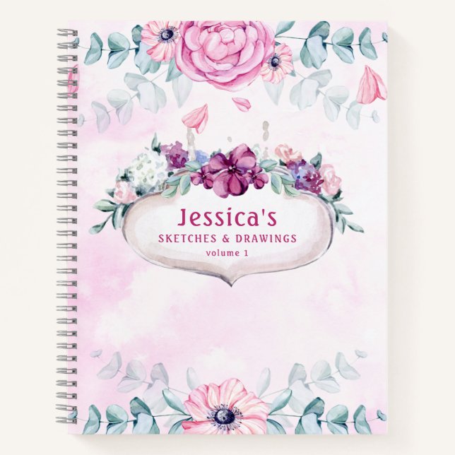Cuaderno Floral rosa | Esbozos y dibujos en blanco (Anverso)