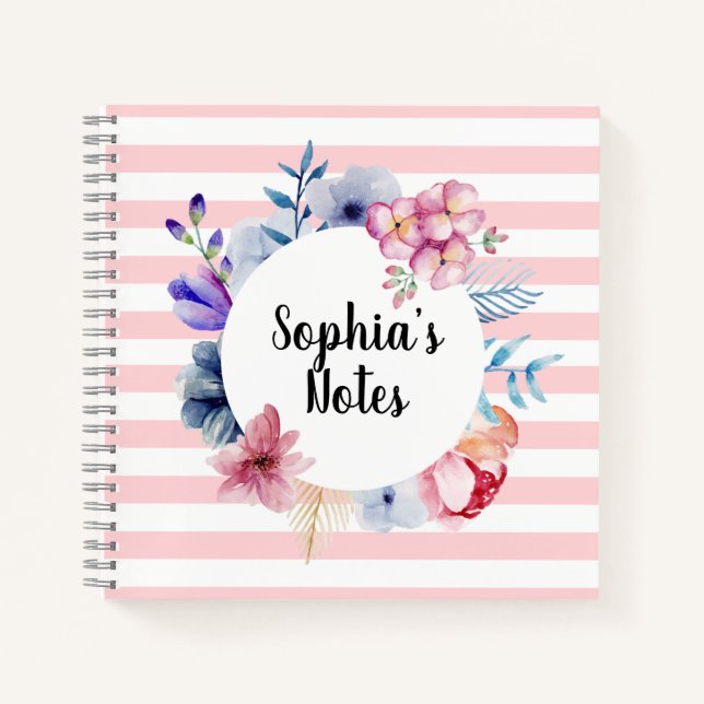Cuaderno Floral rosa estriado (Anverso)