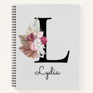 Cuaderno Floral Rosa Inicial L Monogramada