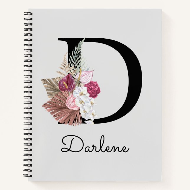 Cuaderno Floral rosa moderna inicial D (Anverso)