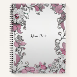 Cuaderno Floral Rosa Plateado Blanco