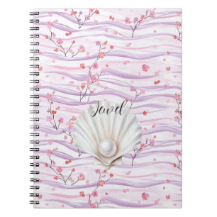 Cuaderno Floral Rosa Rayas Purpura Concha Perla