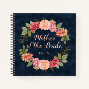 Cuaderno Floral Rosa Rojo Azul Marino Madre Novia Boda