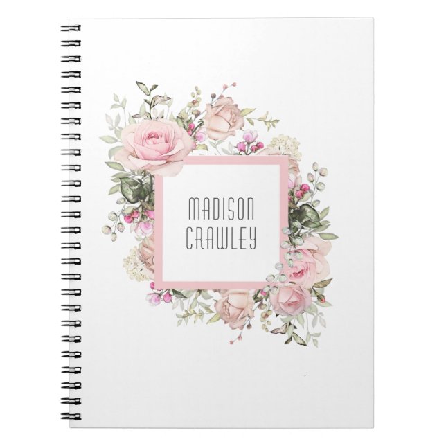 Cuaderno Floral rosa rosa Feminiana con tu nombre (Frente)