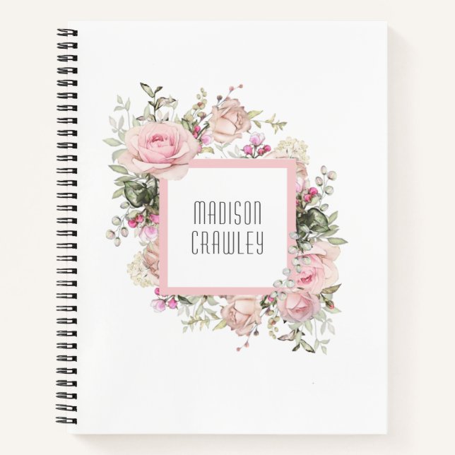 Cuaderno Floral rosa rosa Feminiana con tu nombre (Anverso)