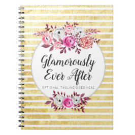Cuaderno Floral Rosa y Glam dorado Acuarela Franja Moderna