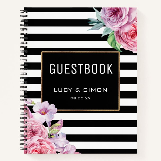 Cuaderno Floral rosa y rayas (Anverso)