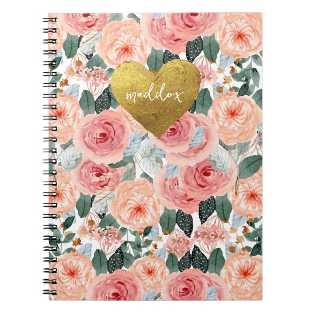 Cuaderno Floral rosa y rosa personalizada (Frente)