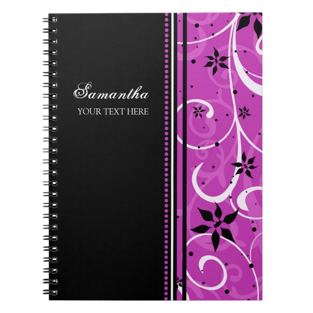 Cuaderno floral rosado y negro conocido de encargo (Frente)