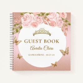 Cuaderno Floral Rubor Pink Gold Tiara Butterfly
