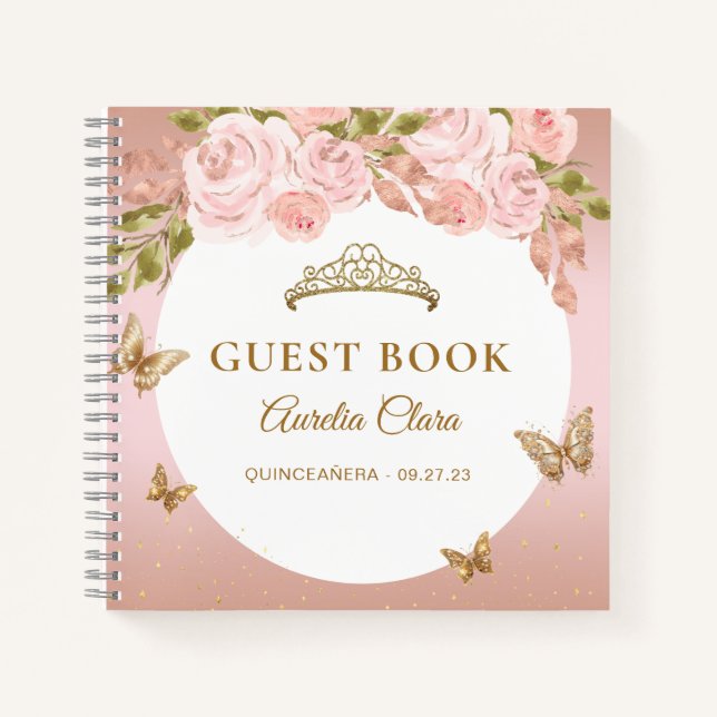 Cuaderno Floral Rubor Pink Gold Tiara Butterfly (Anverso)
