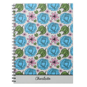 Cuaderno Floral seamless pattern blue & pink personalized