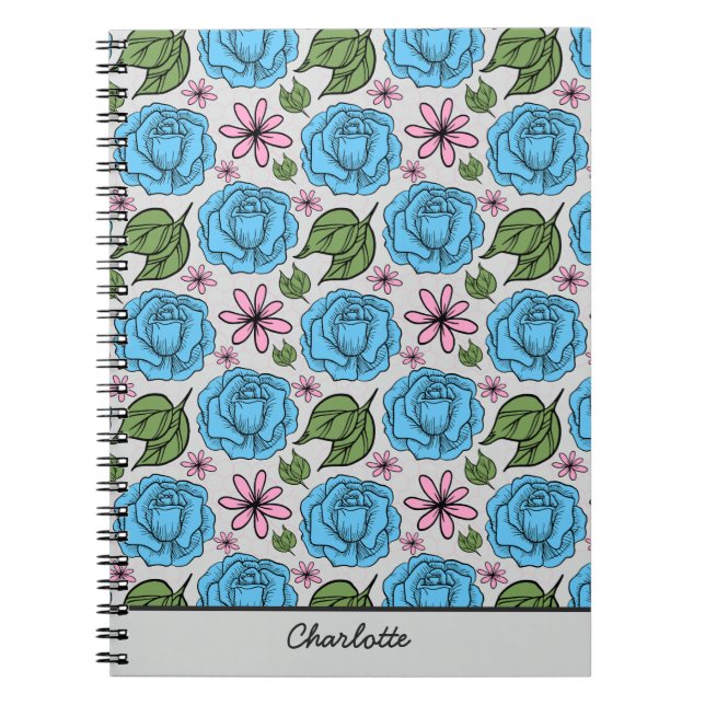 Cuaderno Floral seamless pattern blue & pink personalized (Frente)