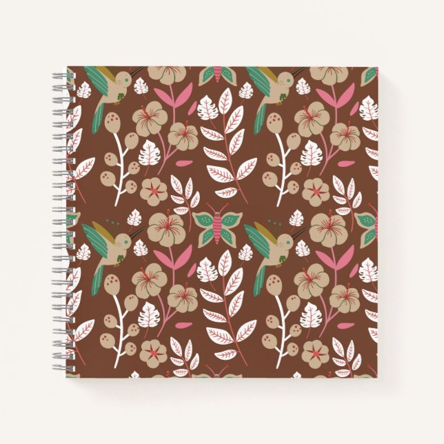 Cuaderno Floral seamless pattern flowers, leaves, butterfly (Anverso)