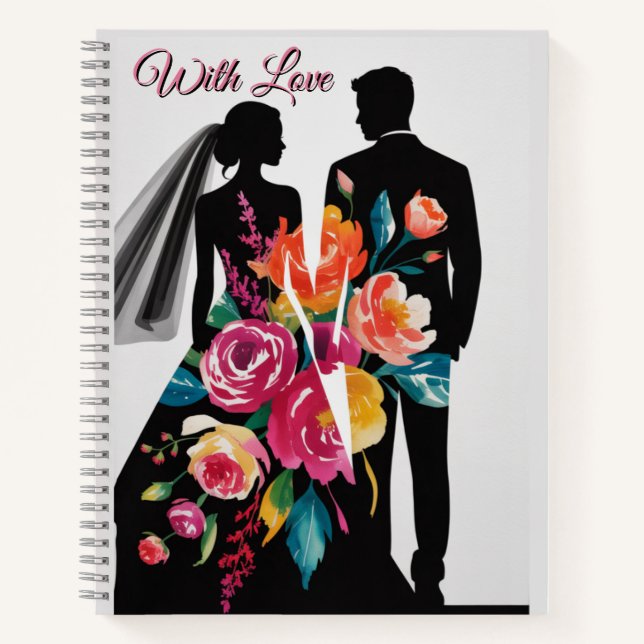 Cuaderno Floral Silhouette | Modern Bride & Groom Art (Anverso)