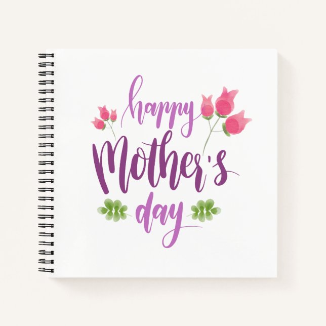 Cuaderno Floral simple feliz día de la madre | Portátil (Anverso)