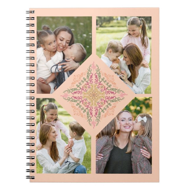 Cuaderno Floral Soft peach kaleidoscopic Script Best Mom  (Frente)