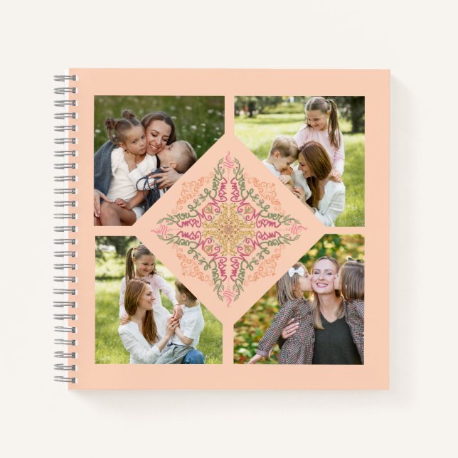 Cuaderno Floral Soft peach kaleidoscopic Script Best Mom  (Anverso)