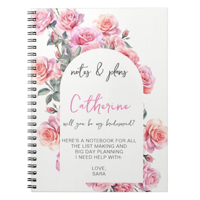 Cuaderno floral sonrosado ¿serás mi dama de honor? (Frente)