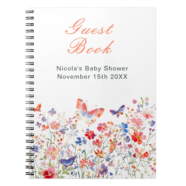 Cuaderno Floral Summer Butterfly Baby Shower Guest Book (Frente)