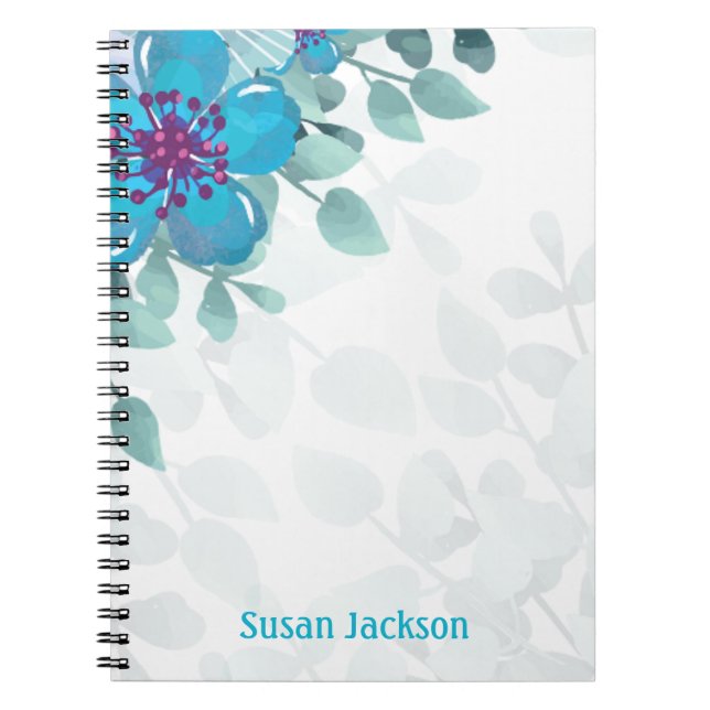 Cuaderno Floral turquesa personalizada (Frente)