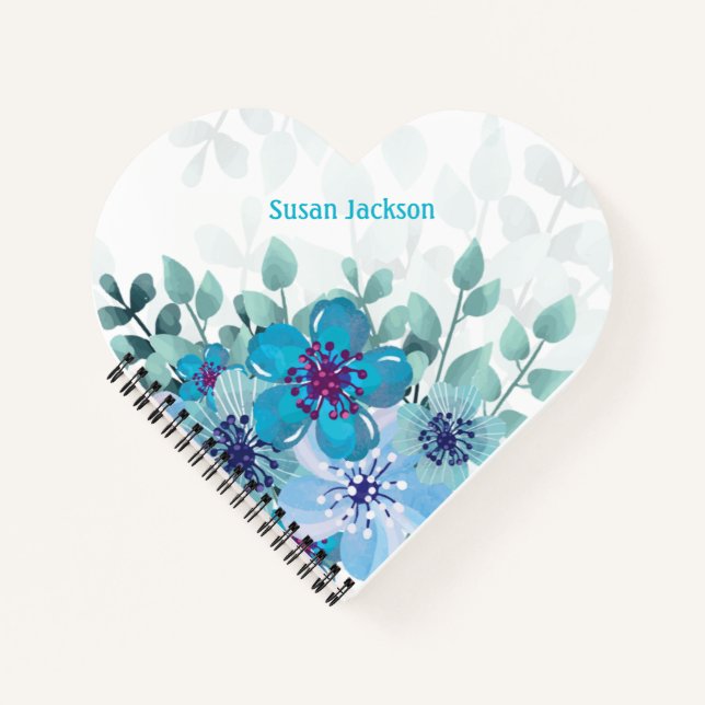 Cuaderno Floral turquesa personalizada (Anverso)