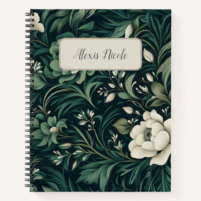 Cuaderno Floral verde de esmeralda oscura (Anverso)