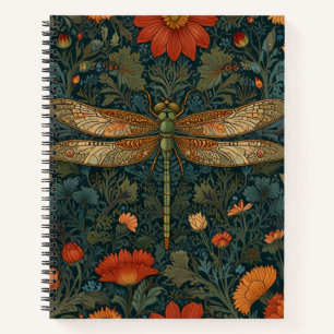 Cuaderno Floral verde naranja libélula vintage boho chic