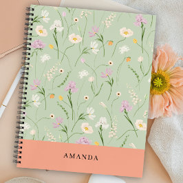 Cuaderno Floral verde pastel elegante lindo elegante de mod
