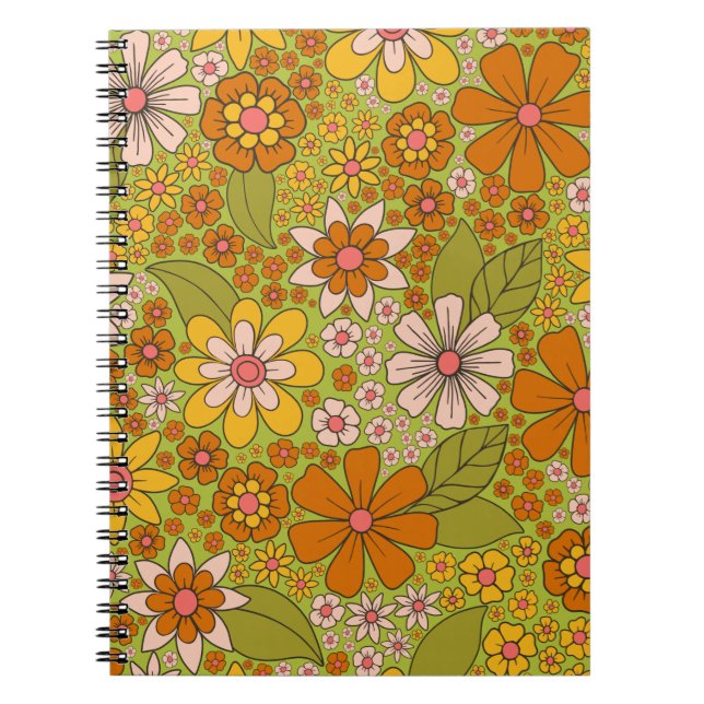 Cuaderno Floral verde y Naranja de los años 1960 y 1970 (Frente)