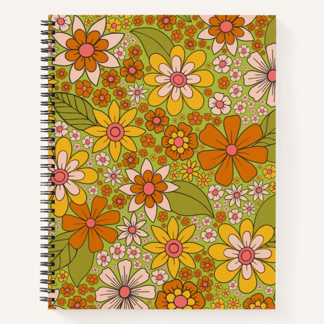 Cuaderno Floral verde y Naranja de los años 1960 y 1970 (Anverso)