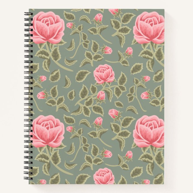 Cuaderno Floral verde y rosa (Anverso)