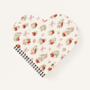 Cuaderno Floral vintage de fresa sin costuras cottagecore