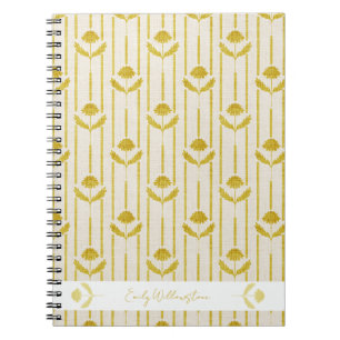 Cuaderno Floral Vintage en raya en Amarillo Mostaza