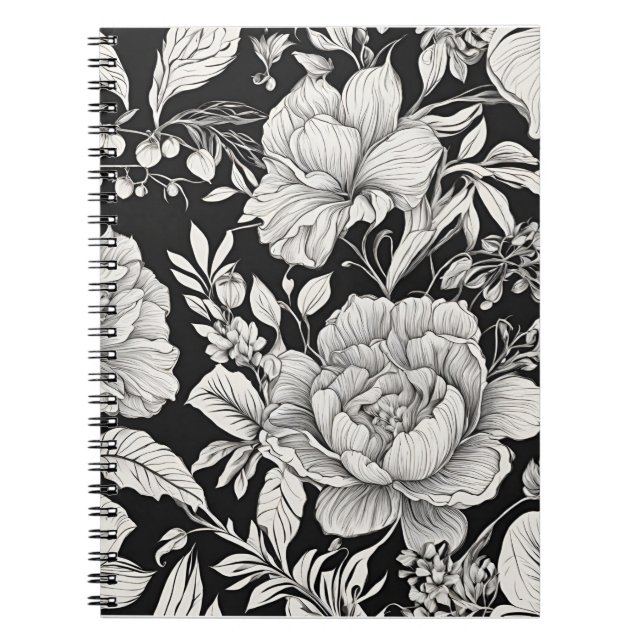Cuaderno Floral vintage negro y blanco clásico (Frente)