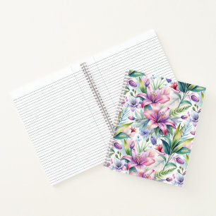 Cuaderno Floral Watercolor Lilies Pink