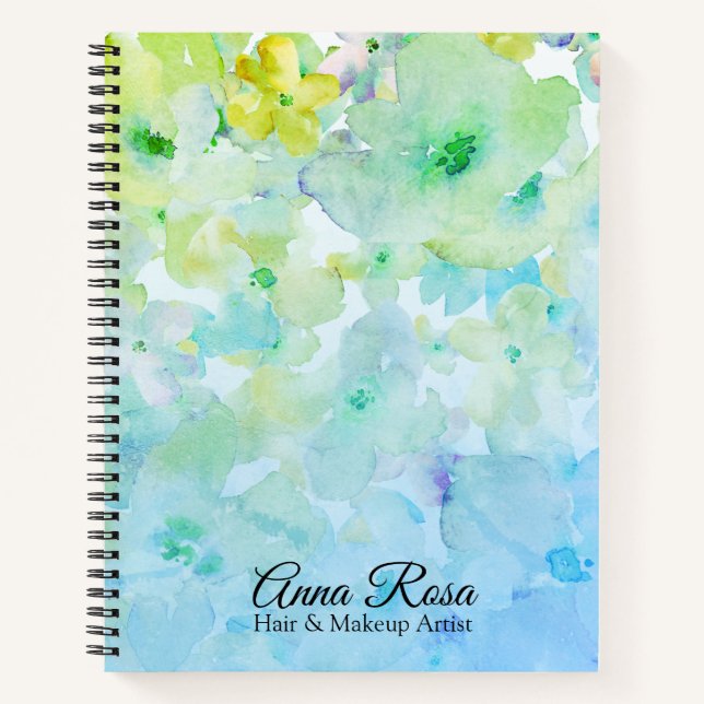 Cuaderno *~* Floral y Moda Turquesa Pastel acuarela (Anverso)