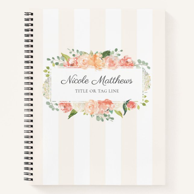 Cuaderno Floral y rayas de acuarela femenina (Anverso)