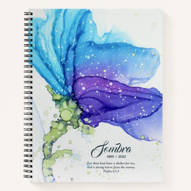 Cuaderno Florales abstractos modernos azul púrpura nombrado (Anverso)
