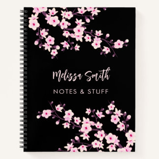 Cuaderno Florales Flores de Cerezo Rosadas Negras Tu Nombre