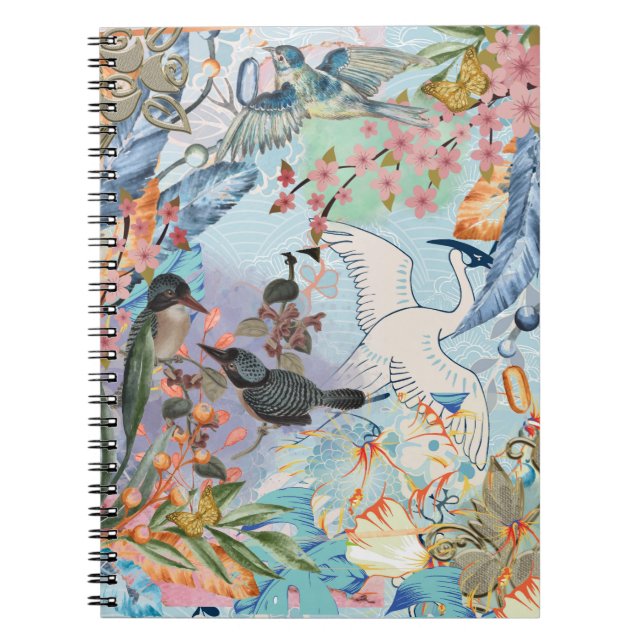 Cuaderno Florals Birds Blue Shades Spiral Photo Notebook (Frente)