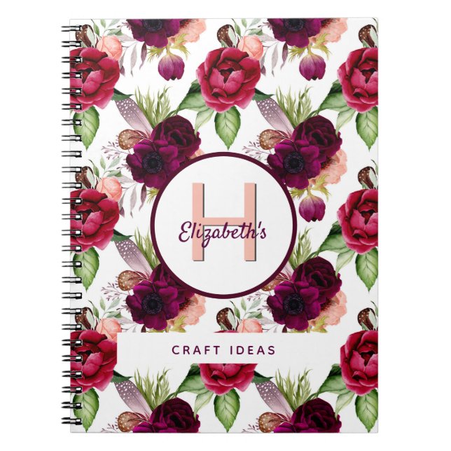 Cuaderno Florals burgundy ideas monograma (Frente)