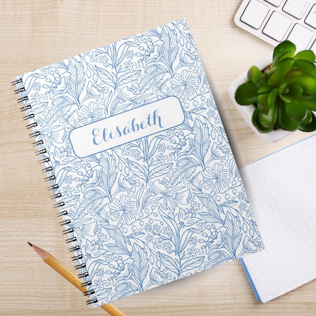 Cuaderno Florece Donde Estás Plantado: Azul Personalizado  (Bloom Where You're Planted: Blue Personalized Notebook)