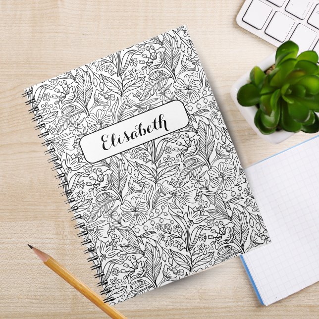 Cuaderno Florece Donde Estás Plantado: Negro Personalizado  (Bloom Where You're Planted: Black Personalized Notebook)