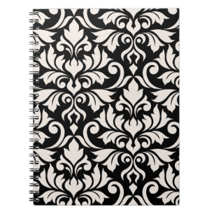 Cuaderno Florecer arte Damask que yo crema en negro