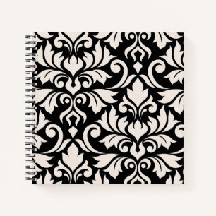 Cuaderno Florecer arte Damask que yo crema en negro