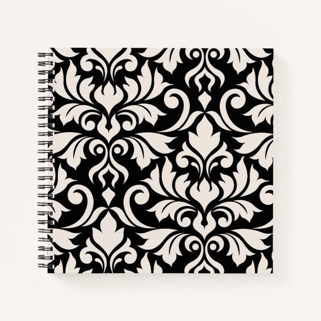 Cuaderno Florecer arte Damask que yo crema en negro (Anverso)